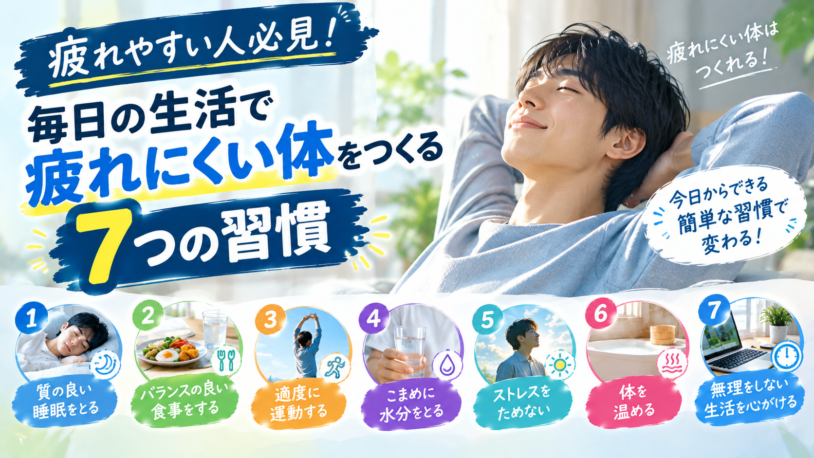 疲れやすい人必見！毎日の生活で疲れにくい体をつくる7つの習慣
