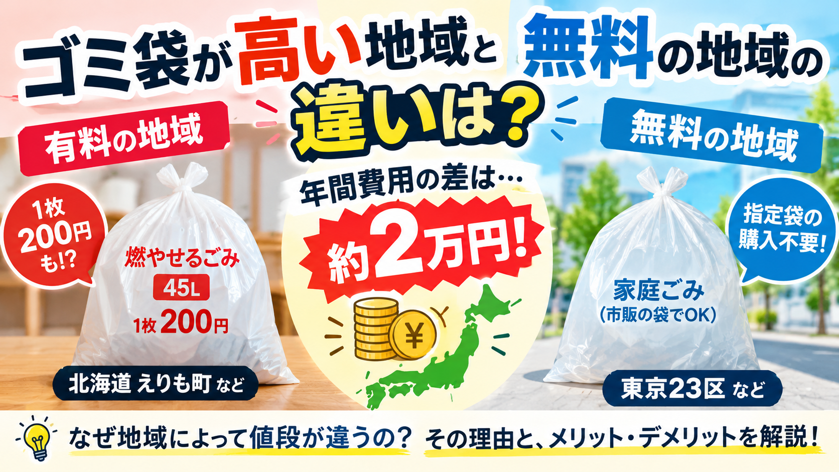 ゴミ袋が高い地域と無料の地域の違いは？